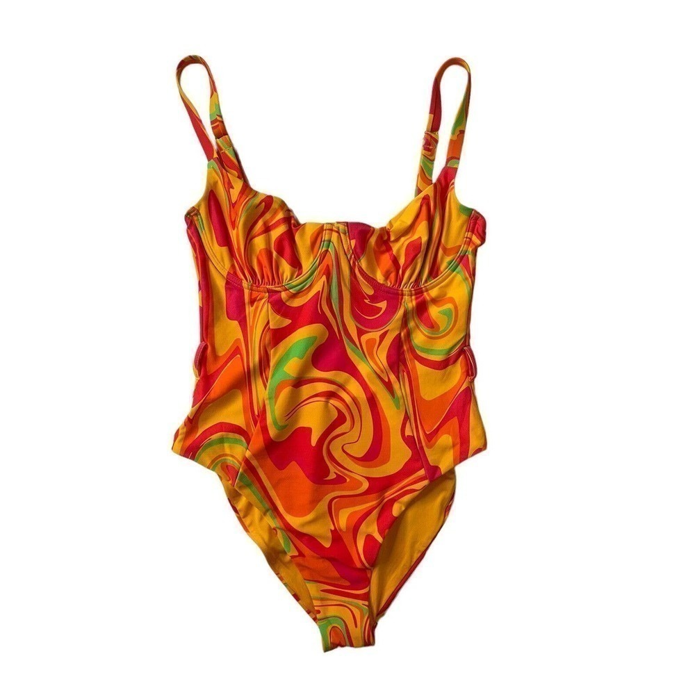 WeWoreWhat NEW One Piece Swimsuit Danielle 3.0 Retro Swirl Cherry Red Small - Picture 4 of 12